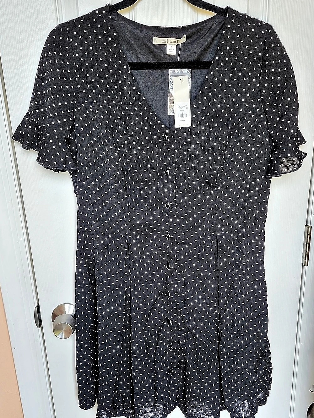 Miami- Francesca's Polka Dot Mini Dress in Black & White Size Large NWT